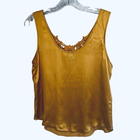 100% Silk Vintage Embroidered Gold Sleeveless Tank Top, Size Small - Picture 3 of 5